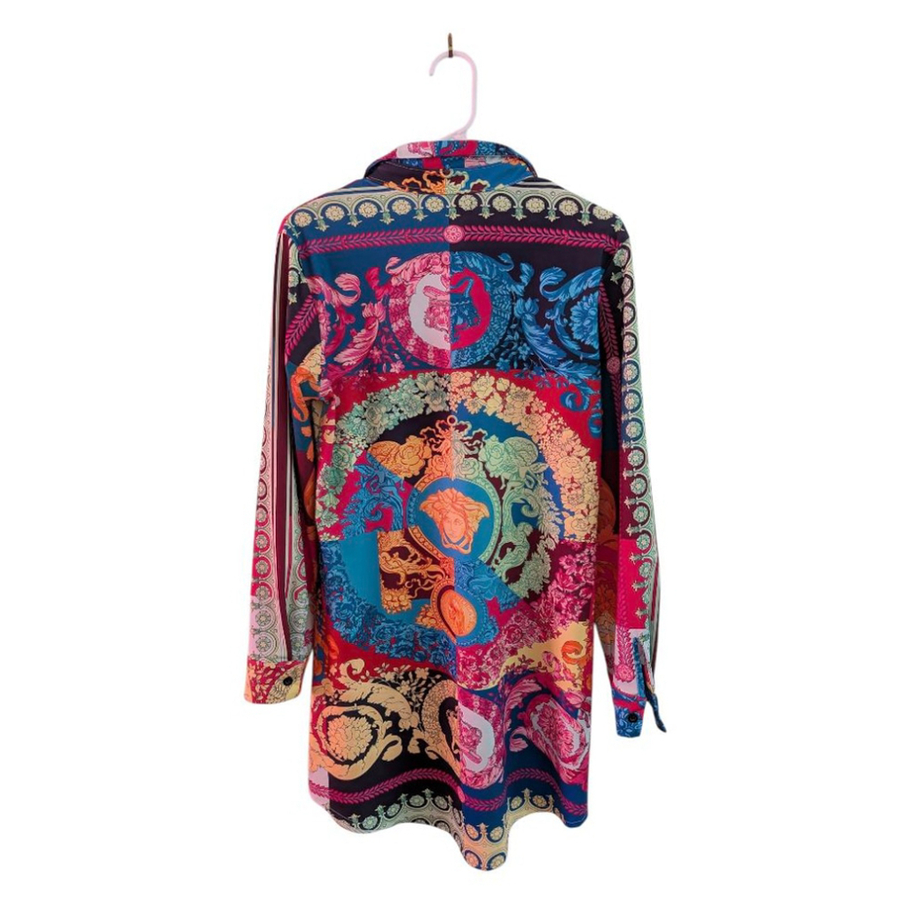 Jainmy Martinez Boho Print Tunic Shirt Dress Size M Long Sleeve Colorful Button - Picture 3 of 8